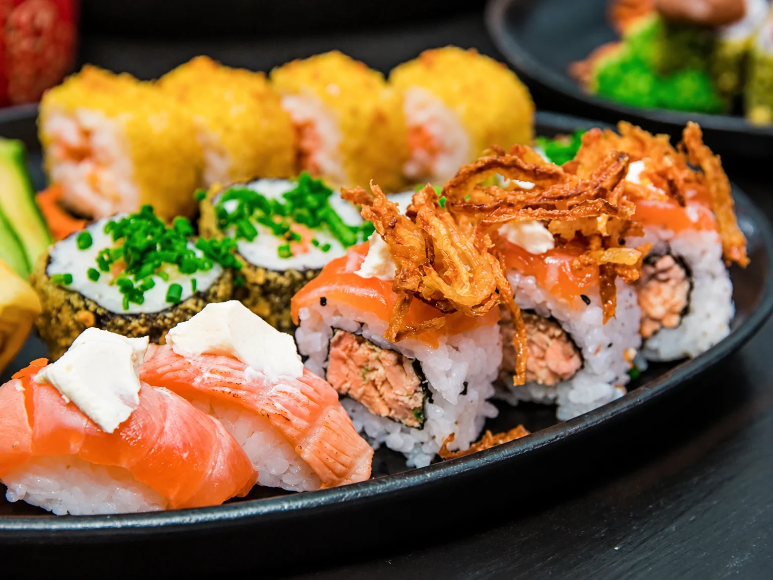 Sushi on a dark plate · illustration
