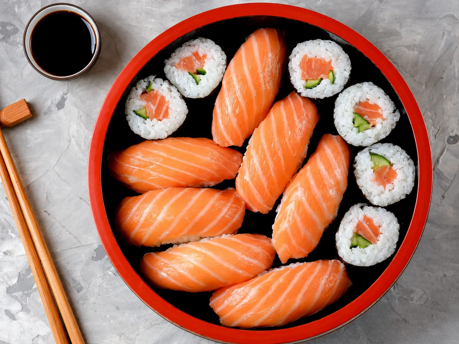 Sushi in a round bowl · illustration